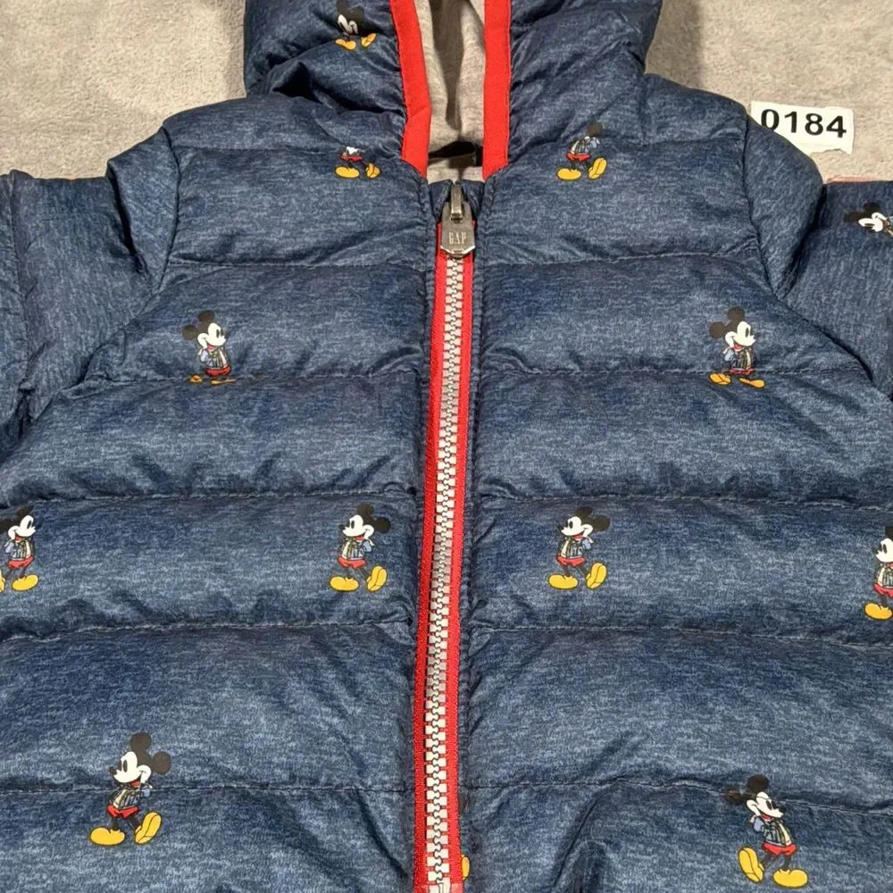 Baby Gap Disney baby Mickey Mouse Hooded Full Zip Puffer Jacket Blue/Red 0-3M.